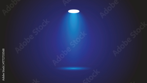 Blue Spotlight Beam on Dark Stage Background Vector Illustration