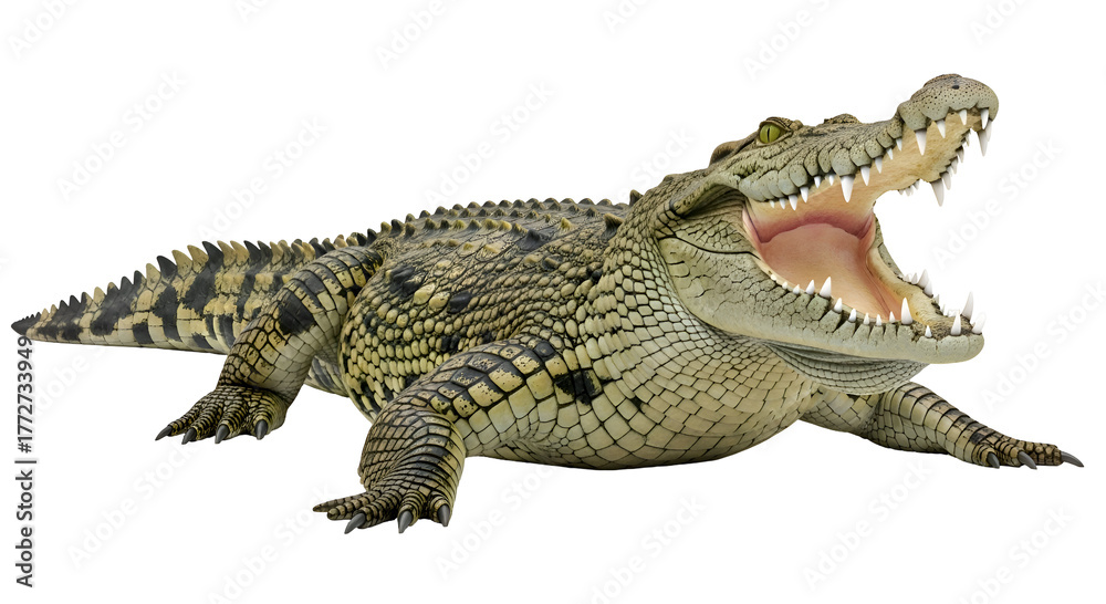 Fototapeta premium Crocodile with open mouth isolated on transparent background