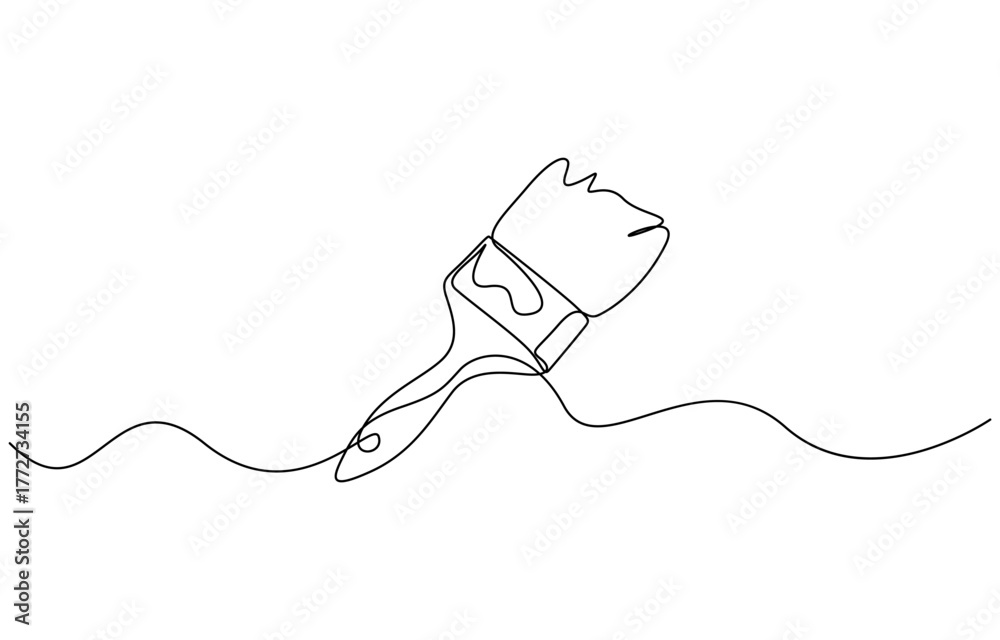 Obraz premium Continuous one line drawing of Paintbrush minimalist style isolated on transparent background. Editable outline vector