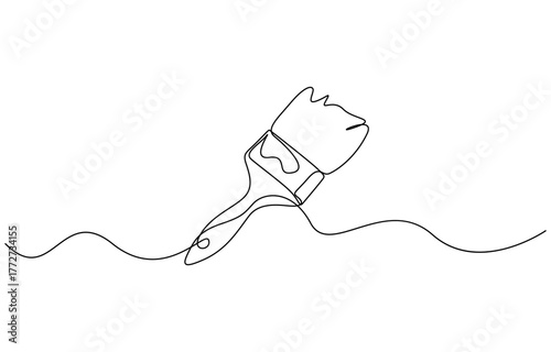 Continuous one line drawing of Paintbrush minimalist style isolated on transparent background. Editable outline vector