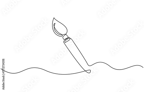 Continuous one line drawing of Paintbrush minimalist style isolated on transparent background. Editable outline vector