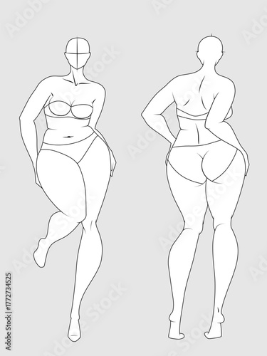 Plus Size Fashion Figure Templates. Exaggerated Croquis for Fashion Design and Illustration