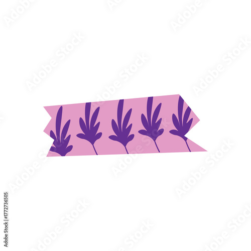Soft purple washi tape vector with leaf shapes, perfect for planners, gift wraps, and delicate decor.