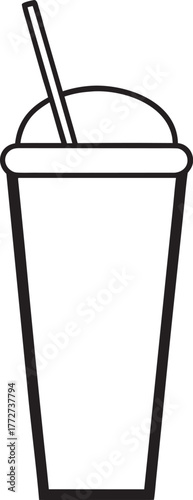 Simple Line Art Icon of a Smoothie or Slushy Drink in a Tall Cup with Straw