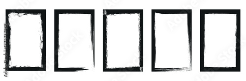 Vector black square grunge frame on a transparent background. Big set of grunge paint brush stroke frames. Black and white diagonal warning stripes with distressed textures, creating edgy industrial