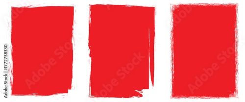 A bold red grunge rubber stamp vector illustration. Red Grunge Brush Rectangle Frame. Set of hand drawn red pencil lines and stroke. 
