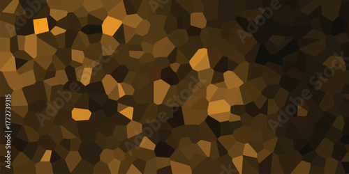 A mosaic of irregular geometric shapes in warm golden and dark brown tones creates a textured, crystalline background with a subtle glow, perfect for digital art and design