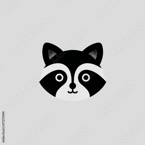 Cute cartoon raccoon head illustration with minimalist flat design. Adorable animal character or mascot graphic on a light background.