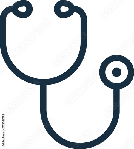 Dark blue stethoscope icon representing healthcare and medical diagnosis on a white background