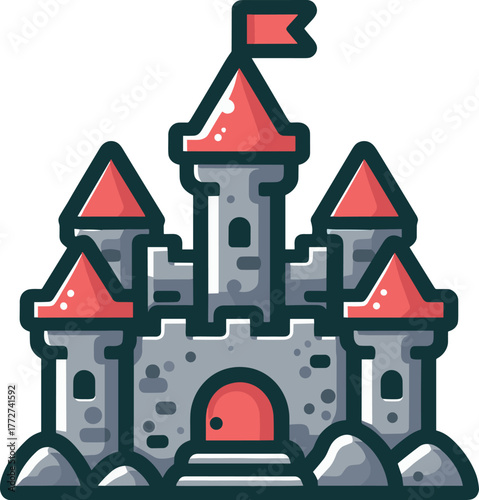 赤い屋根の城のイラスト