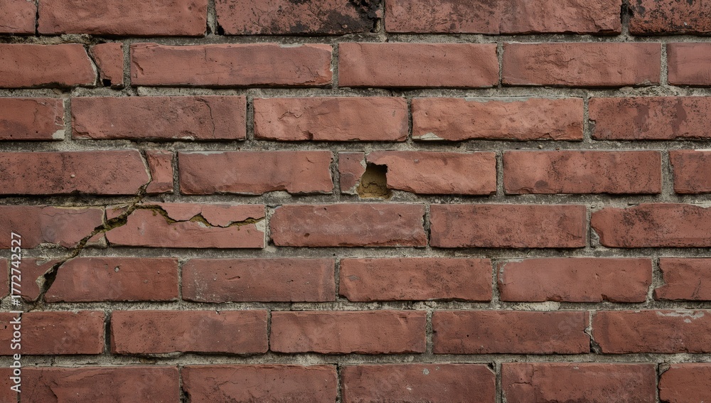 Obraz premium Aged red brick surface showing wear and deterioration