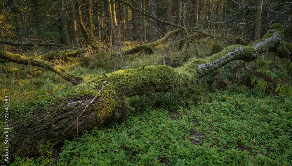 Fototapeta premium Fallen Trees Covered in Moss, Erosion Risk