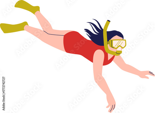 Woman Snorkeler Doing Water Sport Activity Illustration