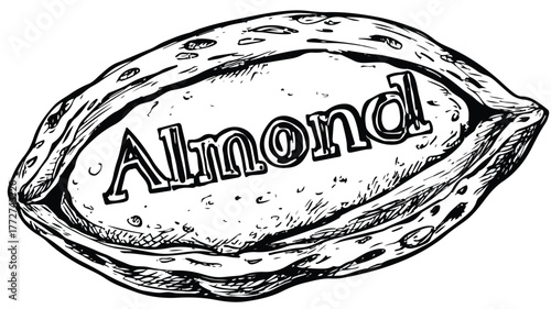 Nutty Illustration of Almond Word on Peanut, Vector Art