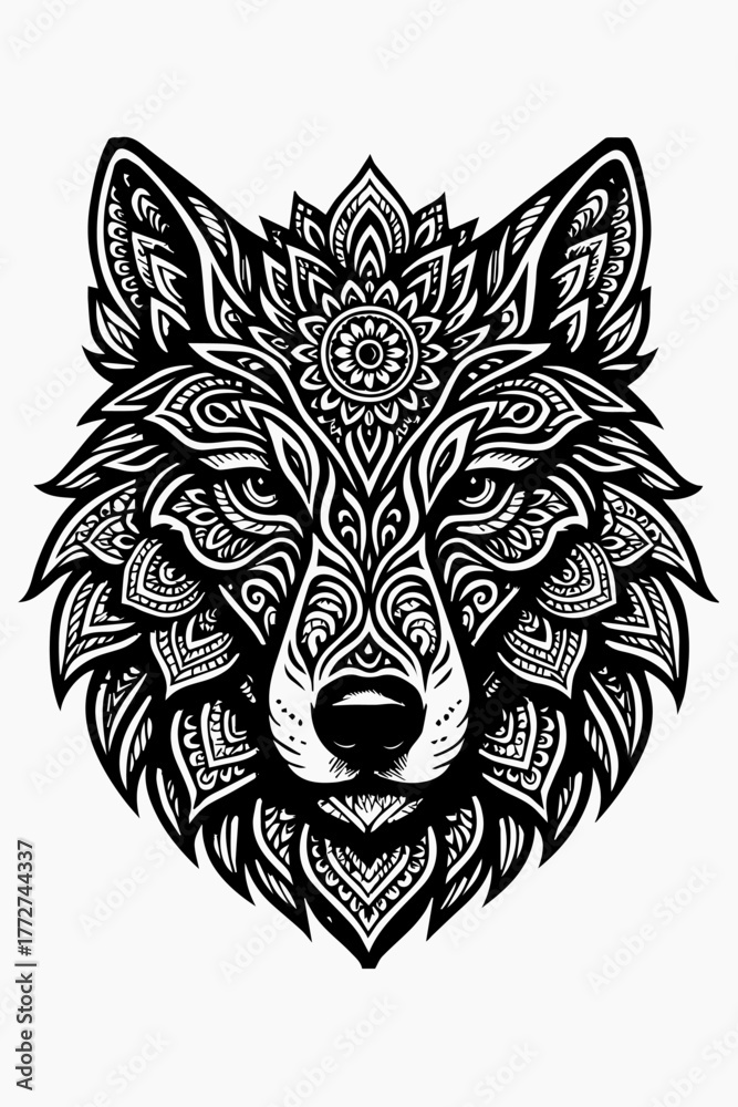 Obraz premium Intricate Wolf Head Design A Blend of Nature and Art for Coloring Pages and Creative Projects
