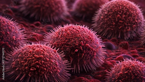 Microscopic View of Cancer Cells on Tissue Surface - 3D Medical Illustration of Disease and Biology