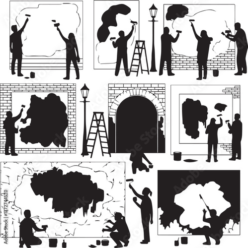 International volunteer day silhouettes painting wall art for global community engagement