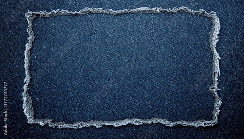 Frayed blue-grey denim fabric set against a dark blue backdrop, showcasing durability and style