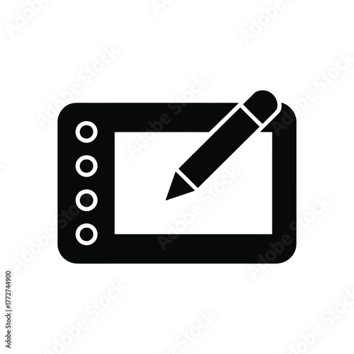Black tablet icon with stylus pen isolated on a white background design