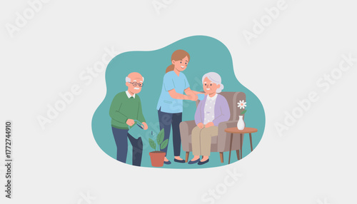 Caregiver helps a senior couple enjoy retirement life with leisure activities and support