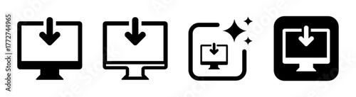 Download icon downloading sign download to pc symbol transparent PNG vector illustration representing data transfer file saving and digital storage concept design