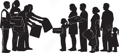 Diverse group of people volunteering donating and receiving help on international volunteer day concept