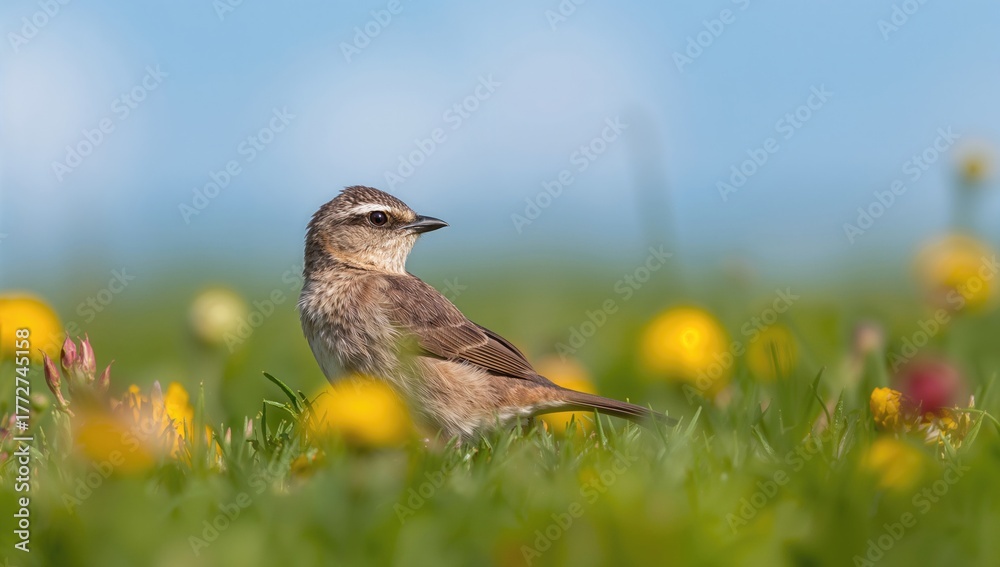 Fototapeta premium Juvenile Isabelline Wheatear (Oenanthe isabellina) spotted in natural habitat