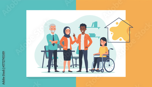 Diverse business team collaboration including a woman in a wheelchair Inclusion and corporate equity