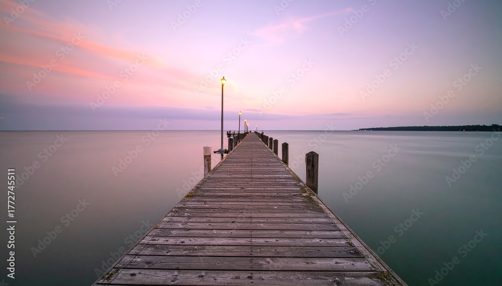 Fototapeta premium photorealistic harbor scene at golden hour sunset, authentic wooden pier 