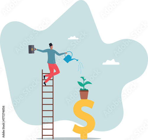 Growth investment, saving and financial prosperity, money increase or profit from growing business .about a man and his life.