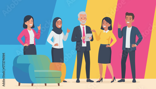 Diverse business team collaboration multiethnic professionals discussing ideas modern flat design