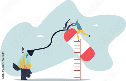 Therapy to cool down burning mind or anger, reduce burnout or mental illness, depression, cure anxiety and stress .about a man and his life.