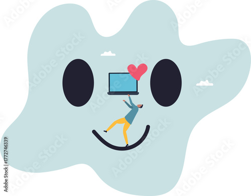 Work happiness, enjoy working or career satisfaction, loving job or passion .about a man and his life.