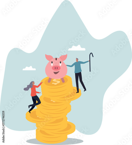 Retirement mutual fund, 401k or Roth IRA savings for happy life after retire and financial freedom .about a man and his life.