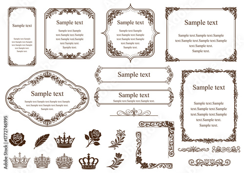 ビンテージレトロフレームセット王冠・バラ