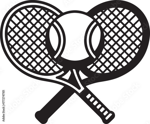 Dynamic vector illustration of two crossed tennis rackets with a tennis ball, symbolizing sport and recreation