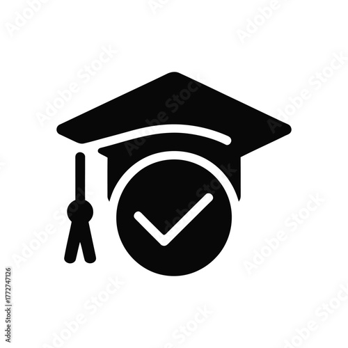Graduation cap with check mark icon for successful education completion concept