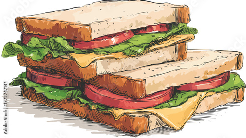 Delicious sandwich with lettuce on top, food photography image