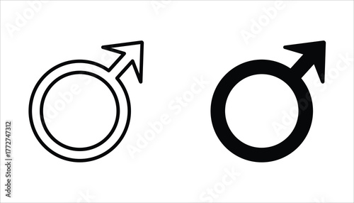Male gender icon set. Single line Male gender icon vector background. Vector illustration for web design. Isolated on white background.