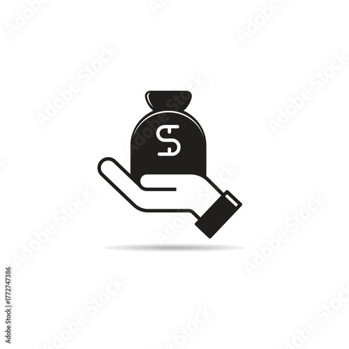 hand holding dollar sack icon vector illustration
