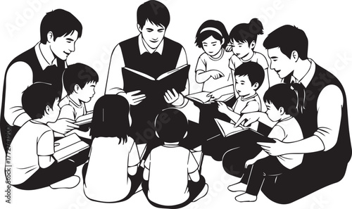 Volunteers reading books to children symbolizing education and community engagement international volunteer day