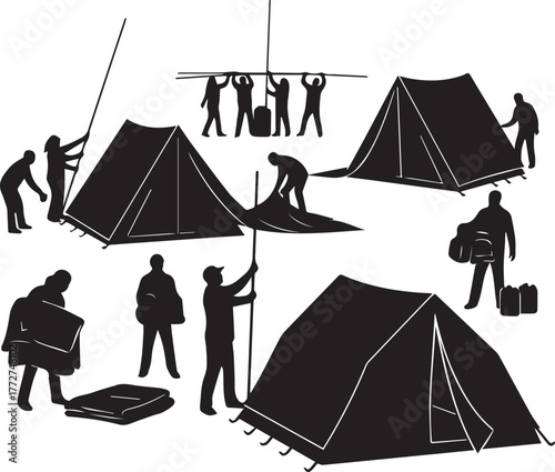 International volunteer day people setting up tents outdoor teamwork community help