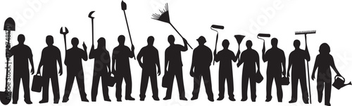 Diverse volunteers hold tools for community service on international volunteer day celebration