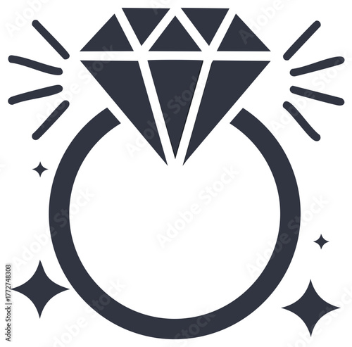 Diamond engagement ring illustration, sparkling ring design, proposal concept