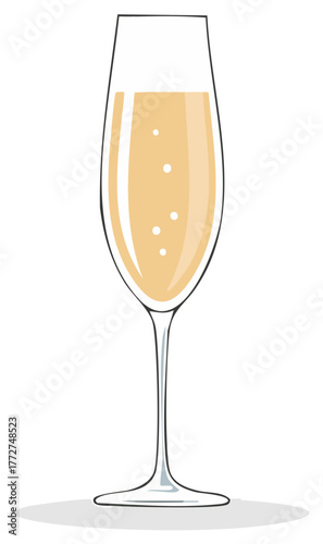 Elegant champagne flute filled with sparkling wine or bubbly beverage