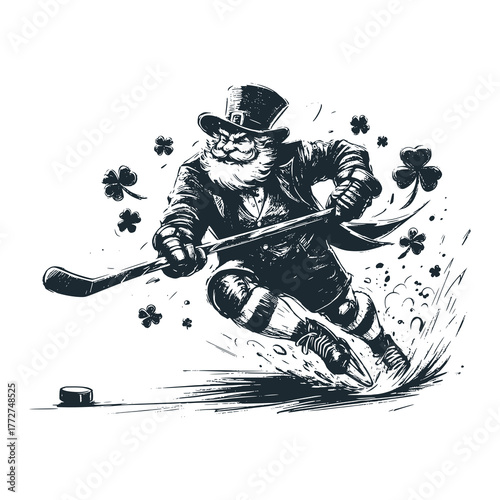 The St Patricks playing ice hockey – Black and White Icon Vector and Illustration