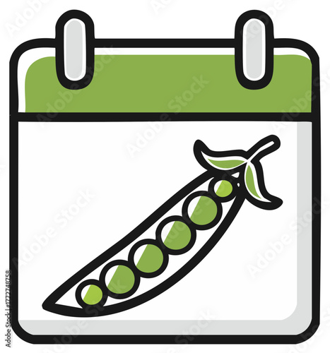 Calendar icon with green pea pod illustration for scheduling vegetable planting dates