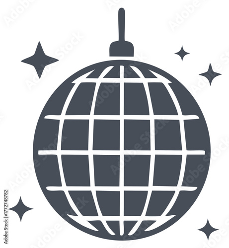 Sparkling disco ball flat glyph icon for party, dance, and celebration