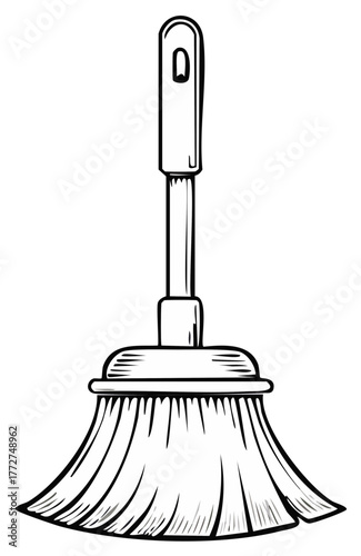 Broom Sketch Illustration for Cleaning or Sweeping Tasks in Black and White Line Art