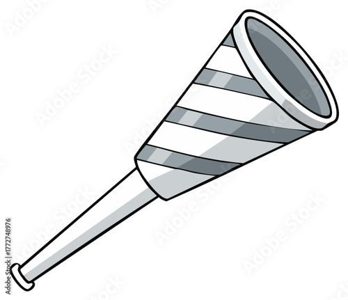 Cartoon spyglass with striped design offers a whimsical illustration for themes of exploration and sea adventure